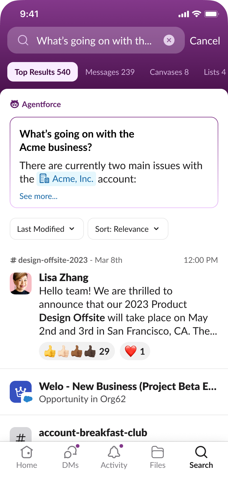 Mobile stacked layout: agentic answer at top, top results below