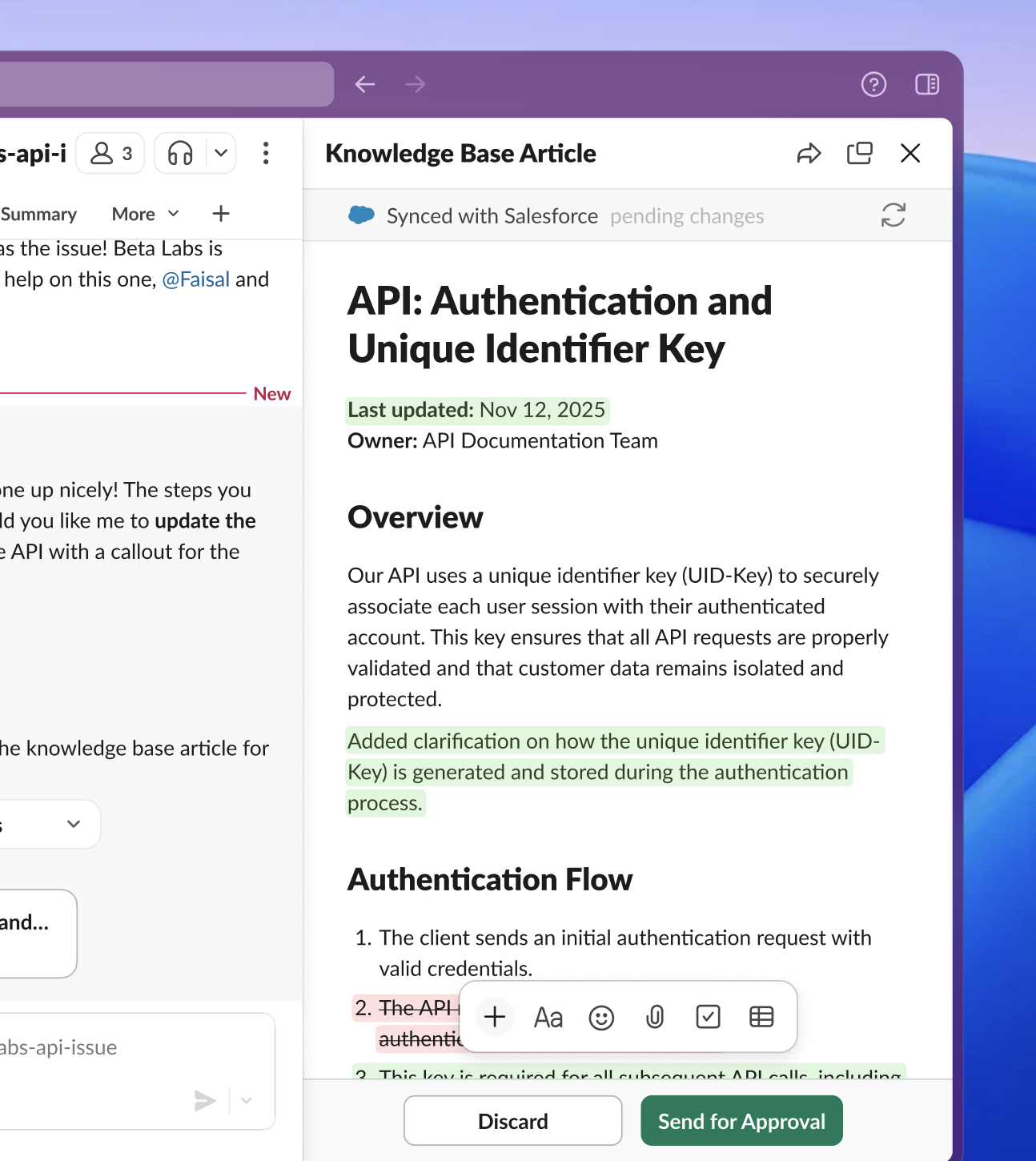 Knowledge base article editing with approval workflow