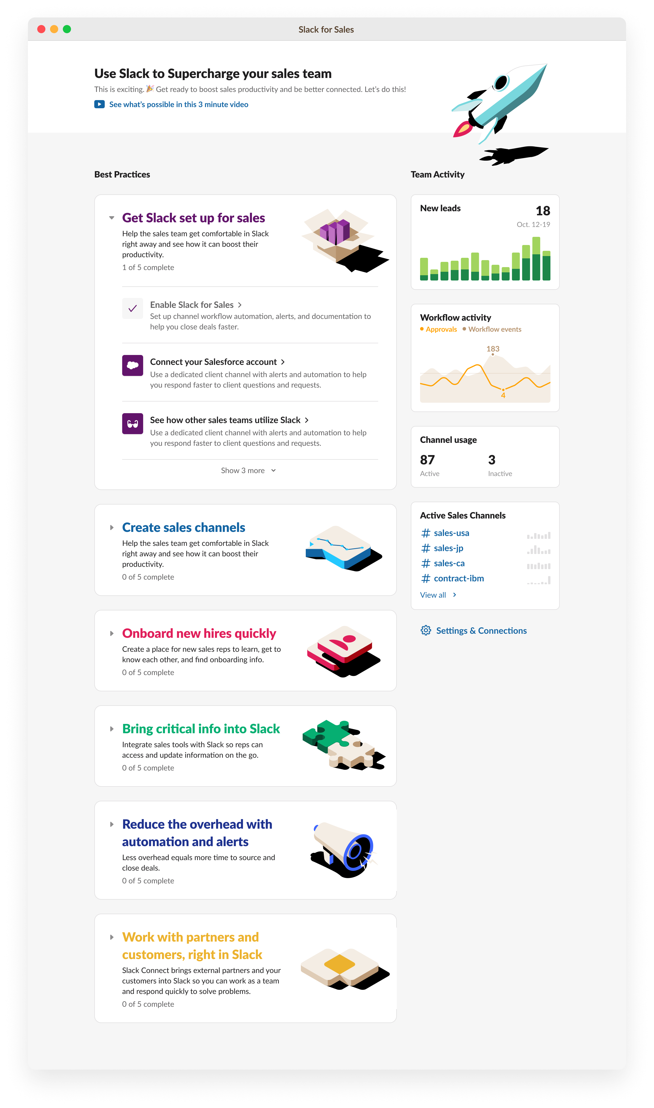First attempt: a best practices library to teach sellers how to use Slack
